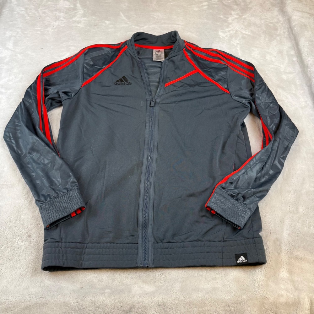 Adidas Climalite Mens Track Jacket Gray Red Striped Full Zip Large‎ Geometric